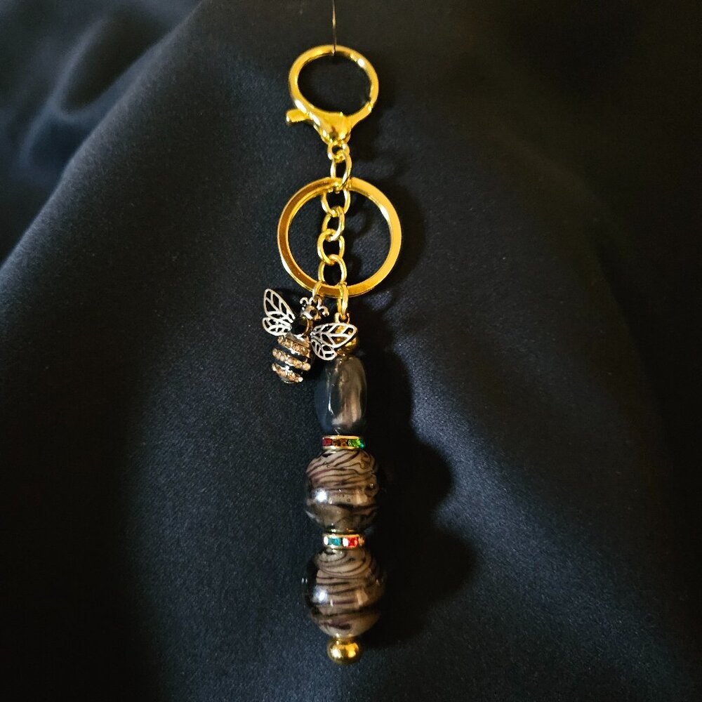 Bee & Zebra Glass Bead  Handcrafted Purse Charm/Keychain/Bag Accessory